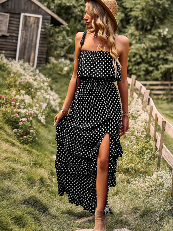 New one-shoulder wave point slit sexy dress-chiquechics