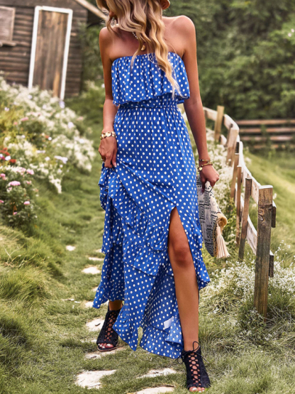 New one-shoulder wave point slit sexy dress-chiquechics