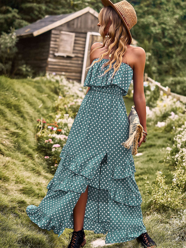 New one-shoulder wave point slit sexy dress-chiquechics