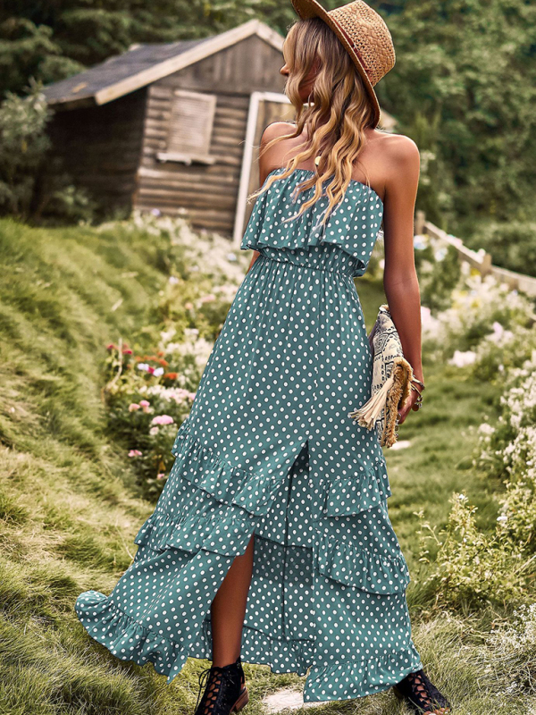 New one-shoulder wave point slit sexy dress-chiquechics