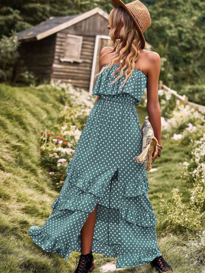 New one-shoulder wave point slit sexy dress-chiquechics