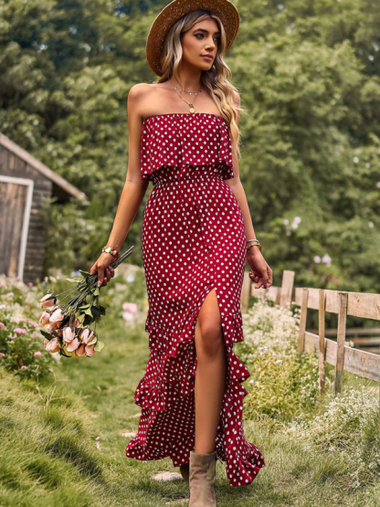 New one-shoulder wave point slit sexy dress-chiquechics