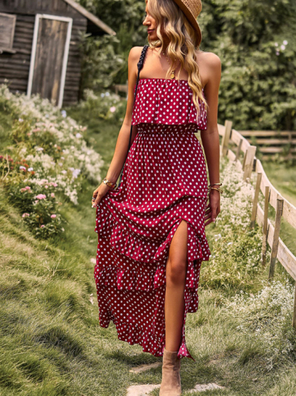 New one-shoulder wave point slit sexy dress-chiquechics