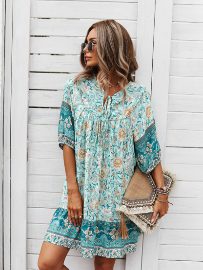 New casual V-neck positioning flower new product loose skirt-chiquechics