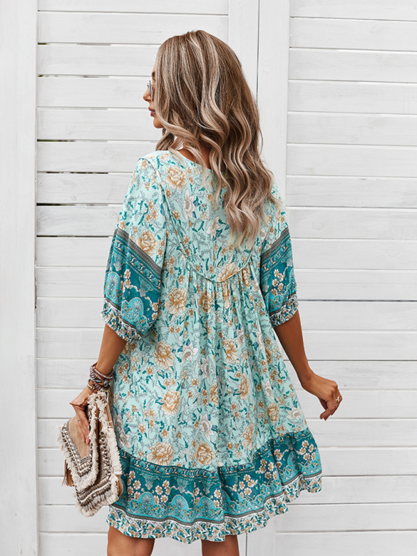 New casual V-neck positioning flower new product loose skirt-chiquechics