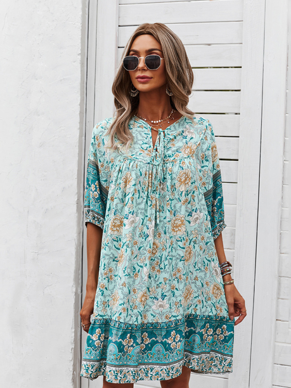 New casual V-neck positioning flower new product loose skirt-chiquechics