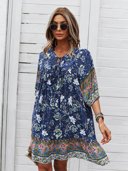 New casual V-neck positioning flower new product loose skirt-chiquechics