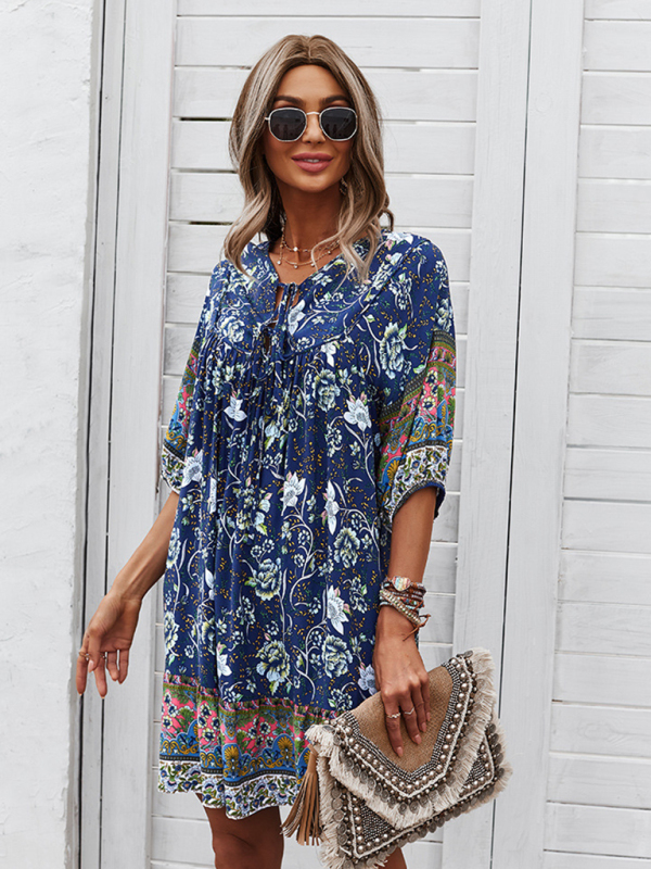 New casual V-neck positioning flower new product loose skirt-chiquechics