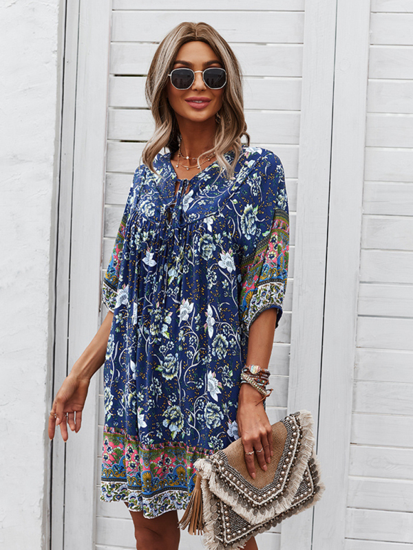 New casual V-neck positioning flower new product loose skirt-chiquechics