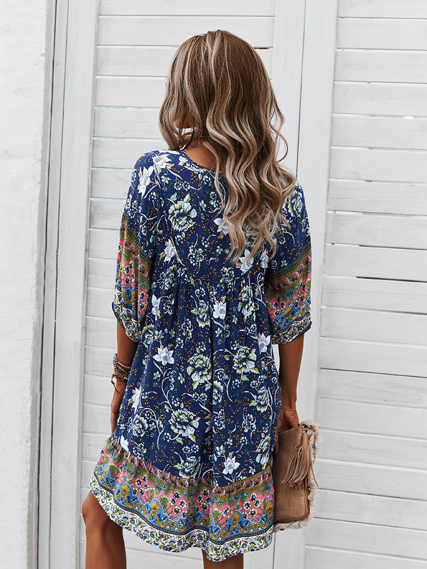 New casual V-neck positioning flower new product loose skirt-chiquechics