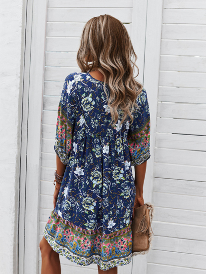 New casual V-neck positioning flower new product loose skirt-chiquechics