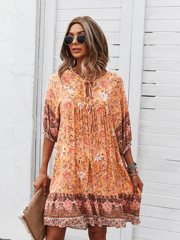 New casual V-neck positioning flower new product loose skirt-chiquechics