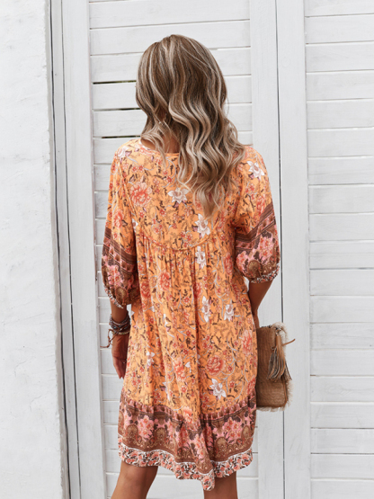 New casual V-neck positioning flower new product loose skirt-chiquechics