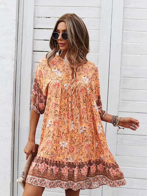New casual V-neck positioning flower new product loose skirt-chiquechics