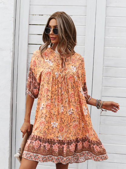 New casual V-neck positioning flower new product loose skirt-chiquechics