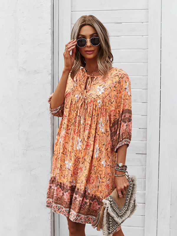 New casual V-neck positioning flower new product loose skirt-chiquechics