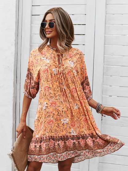 New casual V-neck positioning flower new product loose skirt-chiquechics