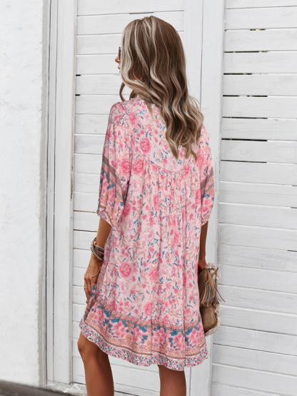 New casual V-neck positioning flower new product loose skirt-chiquechics
