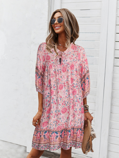 New casual V-neck positioning flower new product loose skirt-chiquechics
