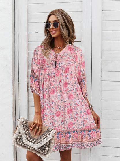 New casual V-neck positioning flower new product loose skirt-chiquechics