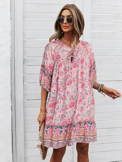 New casual V-neck positioning flower new product loose skirt-chiquechics