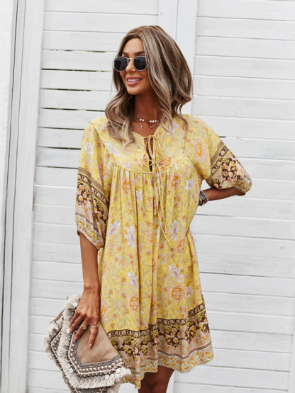 New casual V-neck positioning flower new product loose skirt-chiquechics
