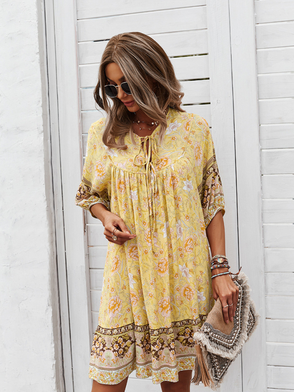 New casual V-neck positioning flower new product loose skirt-chiquechics