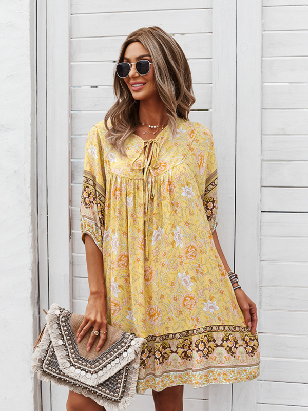 New casual V-neck positioning flower new product loose skirt-chiquechics