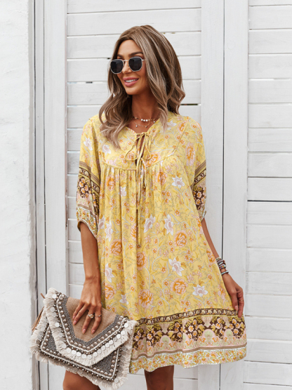 New casual V-neck positioning flower new product loose skirt-chiquechics