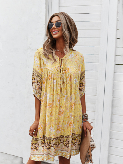 New casual V-neck positioning flower new product loose skirt-chiquechics