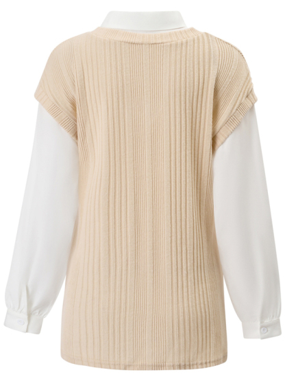 New Ladies New Arrivals Casual Solid Color Fake Two Piece Slim Tops-chiquechics