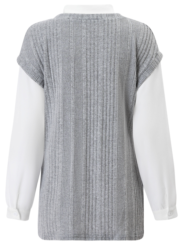 New Ladies New Arrivals Casual Solid Color Fake Two Piece Slim Tops-chiquechics
