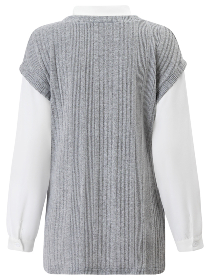 New Ladies New Arrivals Casual Solid Color Fake Two Piece Slim Tops-chiquechics