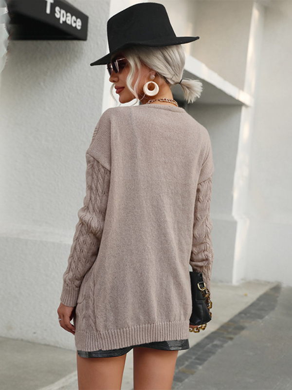 Ladies Twist Long Sleeve Solid Color Sweater Cardigan Jacket-chiquechics
