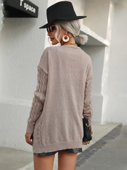 Ladies Twist Long Sleeve Solid Color Sweater Cardigan Jacket-chiquechics
