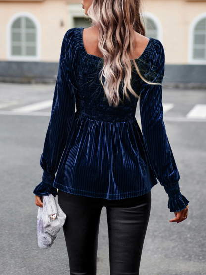 New temperament commuter long-sleeved velvet shirt top-chiquechics