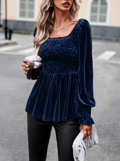 New temperament commuter long-sleeved velvet shirt top-chiquechics