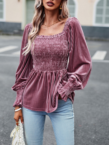 New temperament commuter long-sleeved velvet shirt top-chiquechics