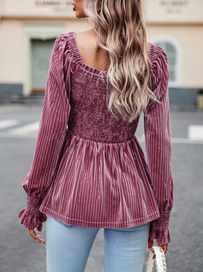 New temperament commuter long-sleeved velvet shirt top-chiquechics