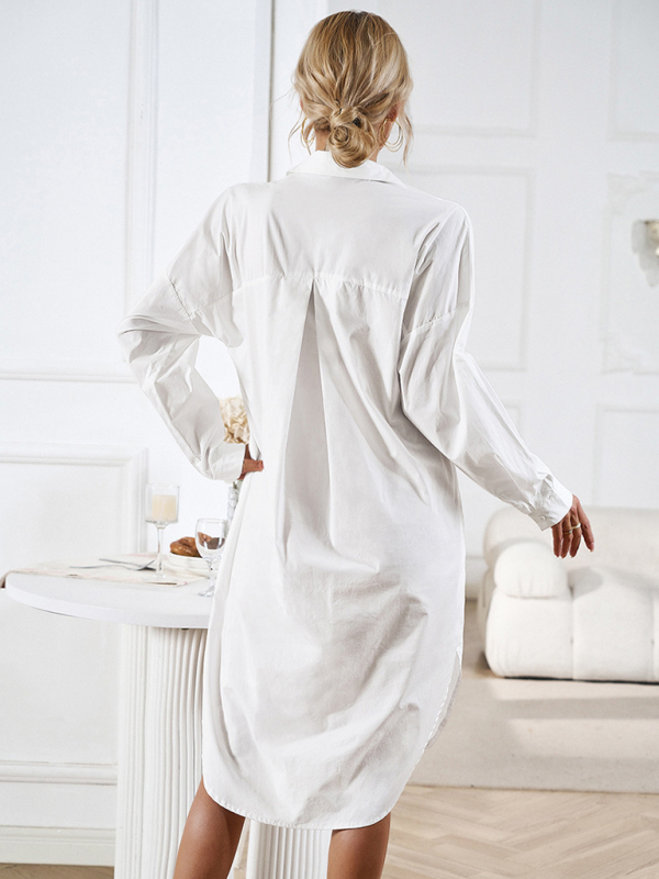 Women's solid color casual all-match long-sleeved shirt dress-chiquechics