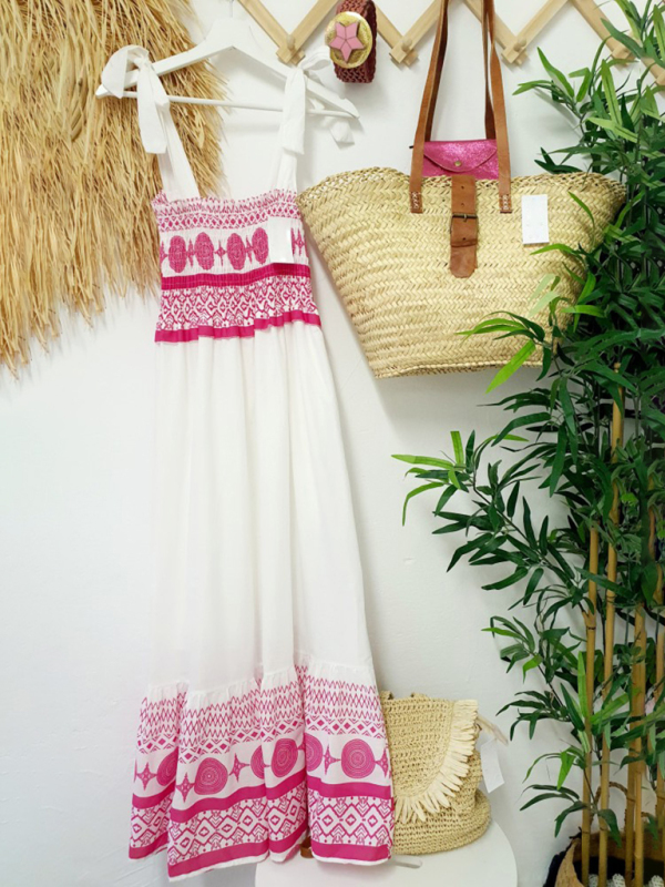 New Tie Printed Sweet Elastic Bohemian Maxi Dress-chiquechics