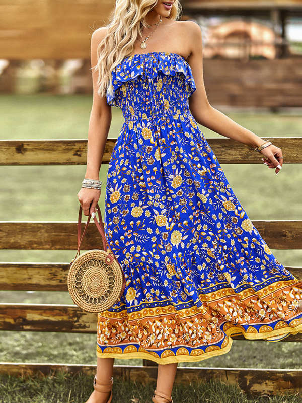 New Ladies Bohemian Casual Vacation Long Dress-chiquechics