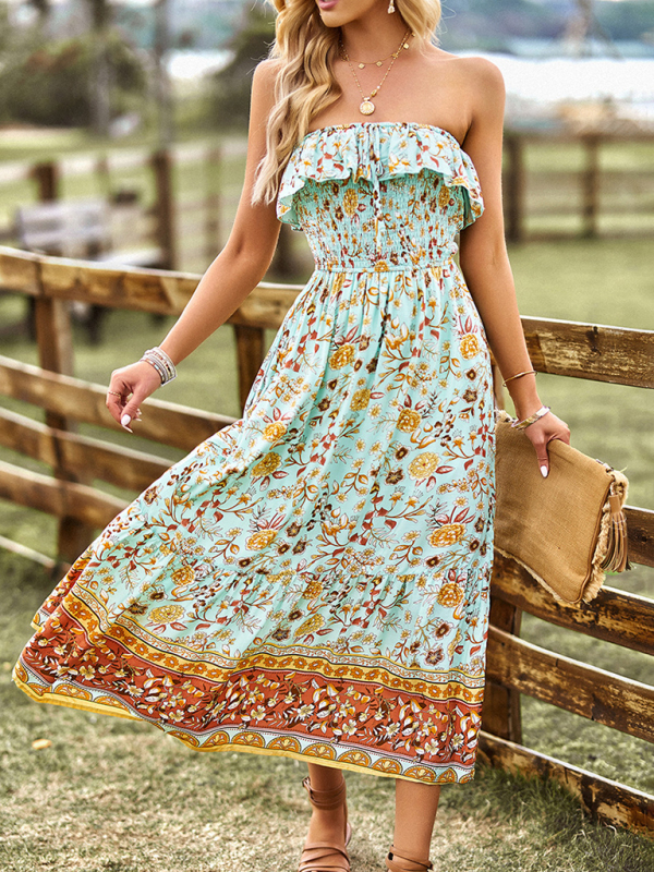 New Ladies Bohemian Casual Vacation Long Dress-chiquechics