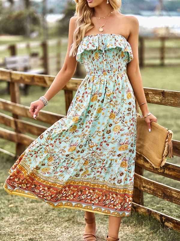 New Ladies Bohemian Casual Vacation Long Dress-chiquechics
