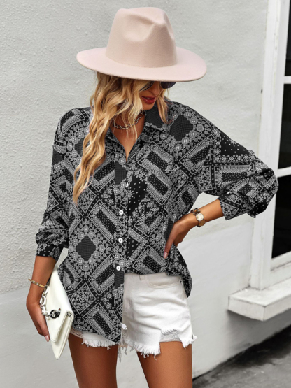 New Four Seasons Casual Print Long Sleeve Shirt-chiquechics