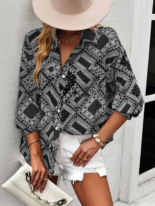 New Four Seasons Casual Print Long Sleeve Shirt-chiquechics