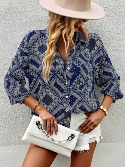 New Four Seasons Casual Print Long Sleeve Shirt-chiquechics