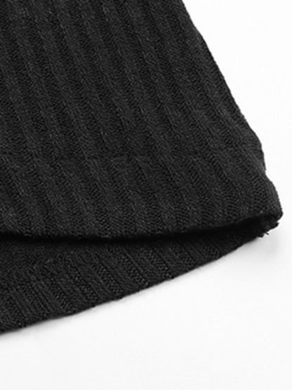 Fashion Top Long Sleeve Irregular Black Knit Sweater-chiquechics