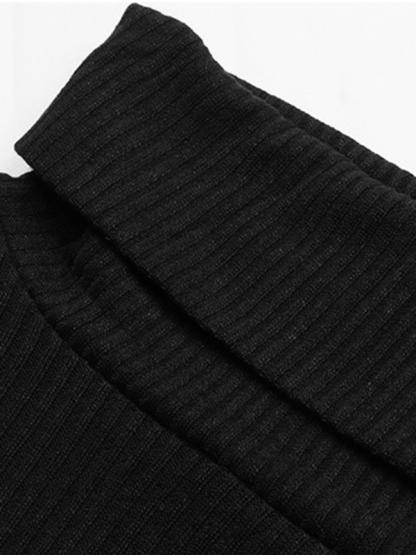 Fashion Top Long Sleeve Irregular Black Knit Sweater-chiquechics