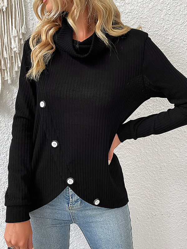 Fashion Top Long Sleeve Irregular Black Knit Sweater-chiquechics